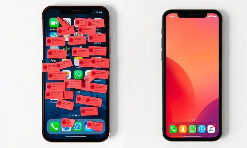左：通知に追われる日常、右：静けさを取り戻した心