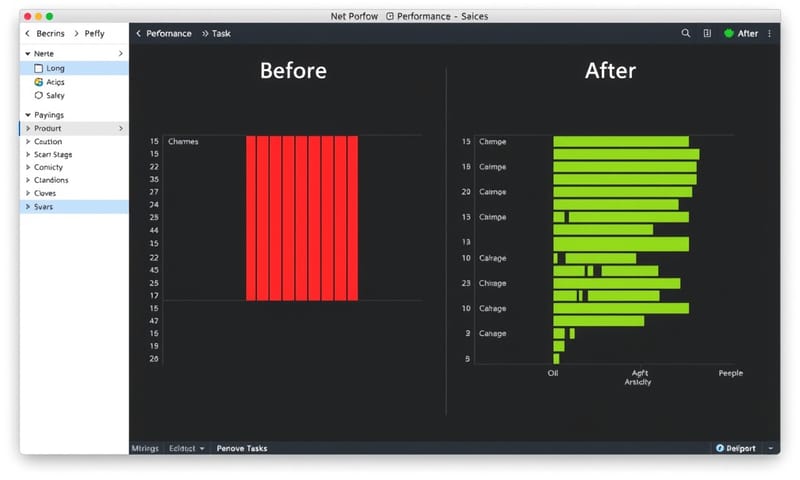 最適化前後のパフォーマンスタイムライン比較のイメージ