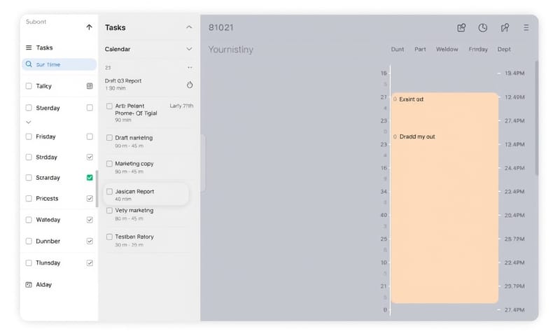 実際のSunsama画面：カレンダーとタスクリストを並べて1日を計画する