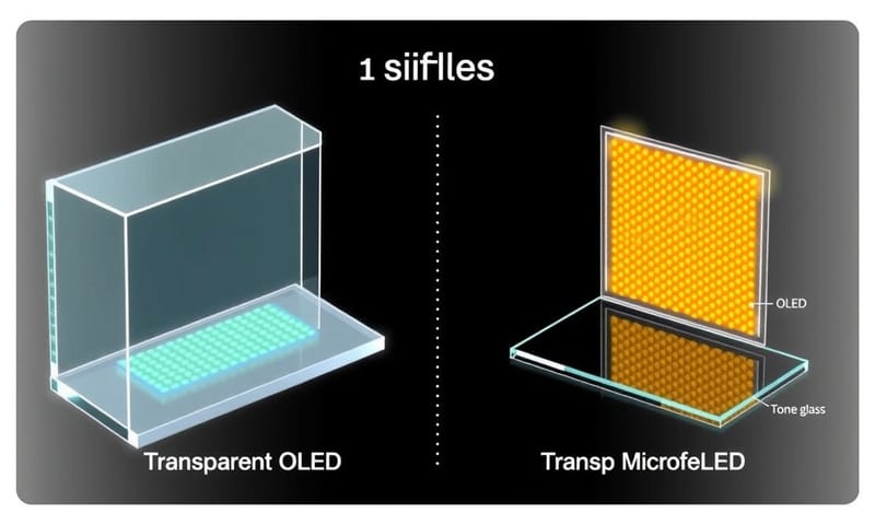 透明OLEDと透明マイクロLEDの仕組みの簡単な比較