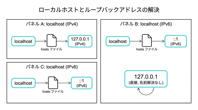 Type 3（Multi-view Diagram）：同じ「localhost」でも行き先が分岐する
