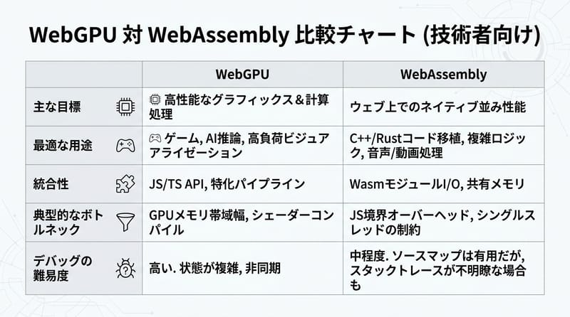 Type 4 Comparison Chart：WebGPUとWebAssemblyの役割の違い