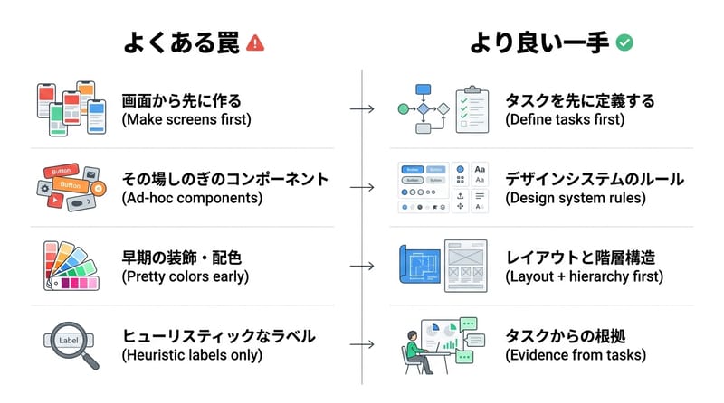 Type 5: Two-column Trend Compare — ありがちな作業と、現場で助かる作業