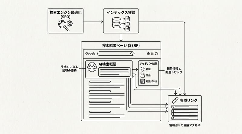 概念総覧：SEO・AI search・要約（summaries）・参照リンクの関係
