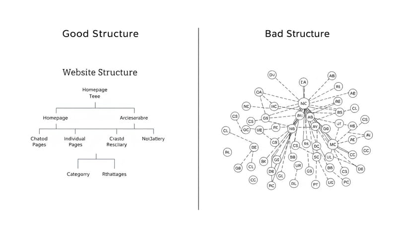 分かりやすいサイト構造とそうでない構造の比較イメージ