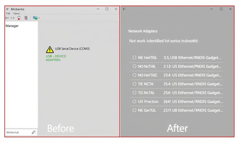 ドライバインストールの前後。左が失敗、右が成功。