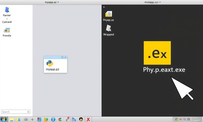 pyzファイルと、exeラッパーで包んだ後の見た目の比較
