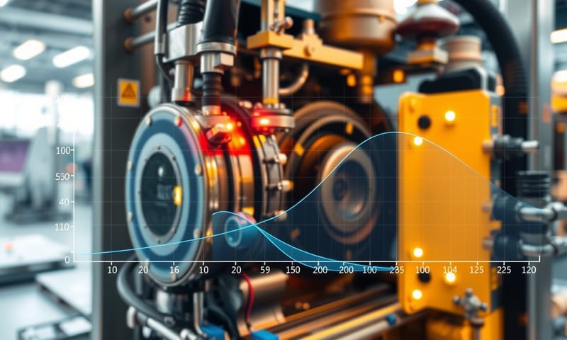 物理的な機械と予測データが融合するイメージ