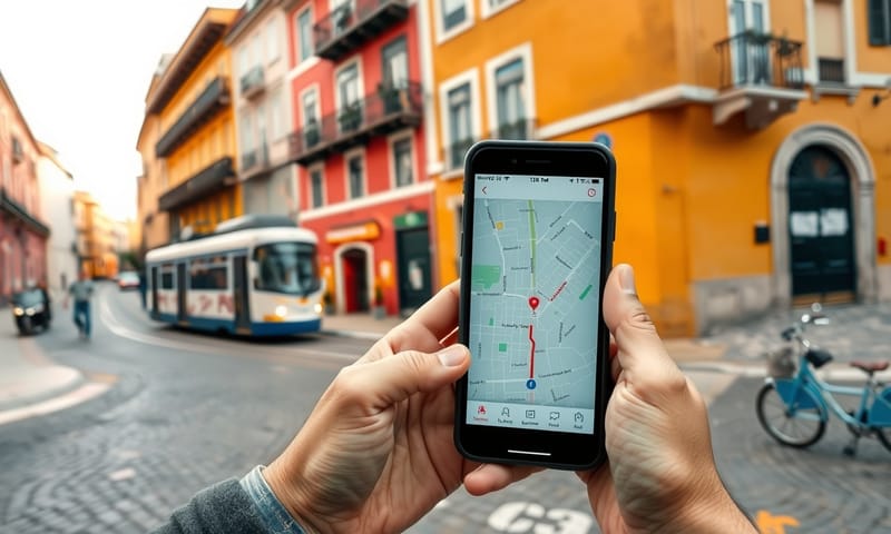 知らない街角、スマホ片手に次の目的地へ